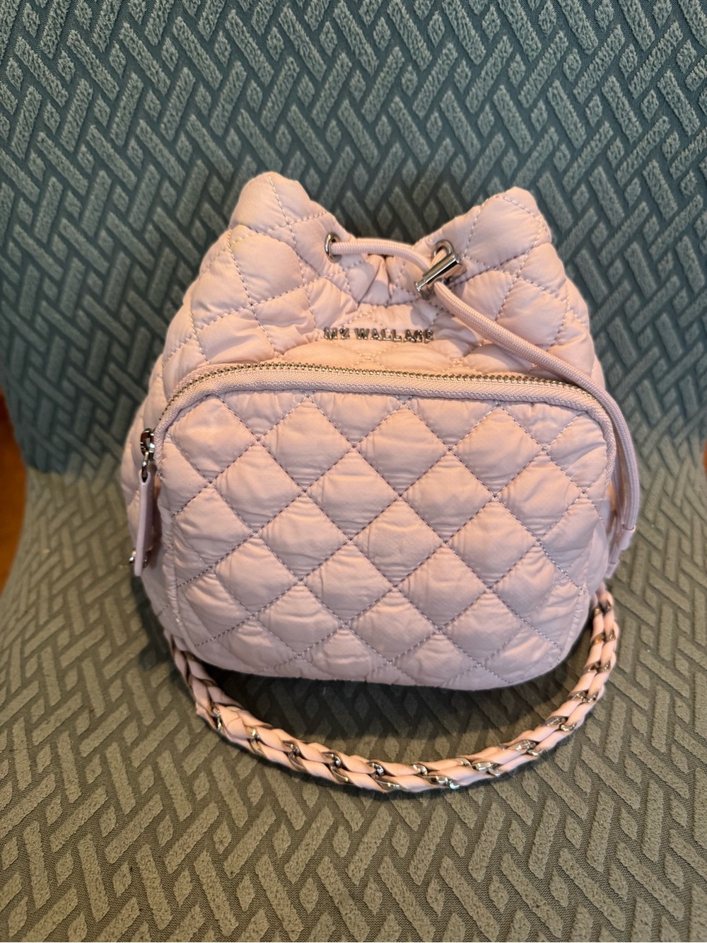 MZ Wallace Quilted Light Pink Drawstring Mini Crossbody